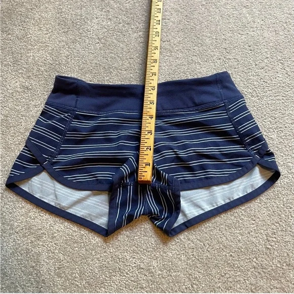 ivivva lululemon Shorts Girls Youth 8 Blue Stripe Pull On Lightweight Zip Run - Picture 6 of 13